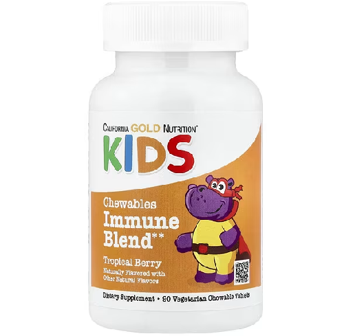California Gold Nutrition, Chewable Immune Blend with Vitamin A, Vitamin C, Vitamin E, and Zinc for Children, Natural Tropical Berry, 90 Vegetarian Tablets