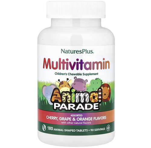 Natures Plus, Source Of Life, Animal Parade, Childrens Chewable Multi Vitamin And Mineral Supplement, Natural Assorted Flavors, 180 Animal Shaped Tablets