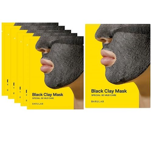 სახის ნიღაბი შავი თიხის, ფურცლებზე 5ც Face Mask With Black Clay In Sheet 5Pcs Barulab