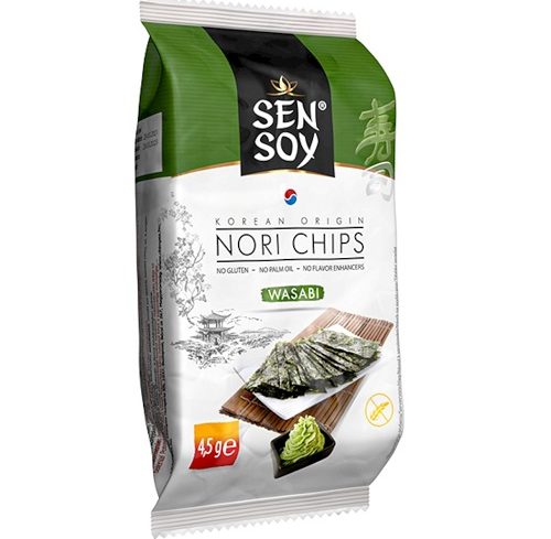 ნორის ჩიფსი ვასაბი უგლუტენო 4.5გ Gluten-Free Nori Wasabi Chips 4,5g Sen Soy
