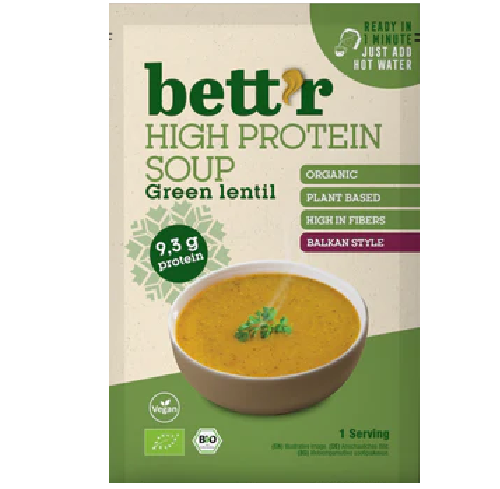 პროტეინის სუპი მწვანე ოსპით ორგანული 30გ Organic Protein Soup with Green Lentils 30g Bett'r